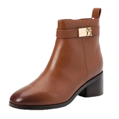 Afbeelding van Tommy Hilfiger LOGO MID HEEL Bootie Korte laarzen, Dames, Maat: 38, Cognac brown Leer
