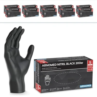 Afbeelding van ARNOMED wegwerphandschoenen zwart, S, nitril handschoenen met 2000 stuks, poedervrij, latexvrije rubber handschoenen, verkrijgbaar in M, L &amp; XL