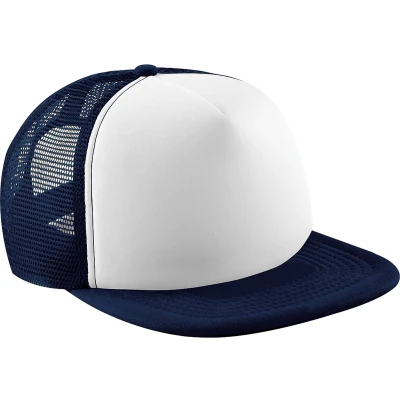 Afbeelding van Beechfield Junior Vintage Snapback Mesh Trucker Cap / Hoofddeksel (Franse marine Wit)