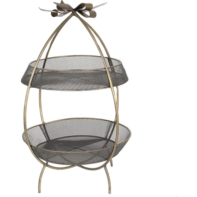 Afbeelding van Clayre &amp; Eef etagère 2 laags Ø 34x51 cm Goudkleurig Ijzer Rond Fruitschaal
