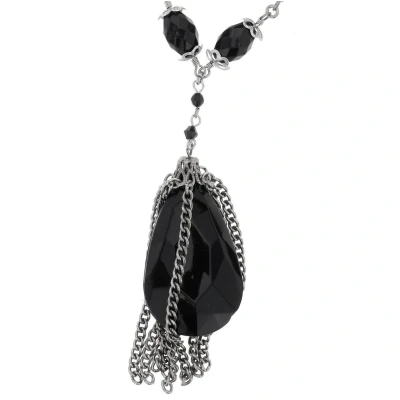 Afbeelding van Behave Antiek zilverkleur ketting met zwarte hanger en kralen