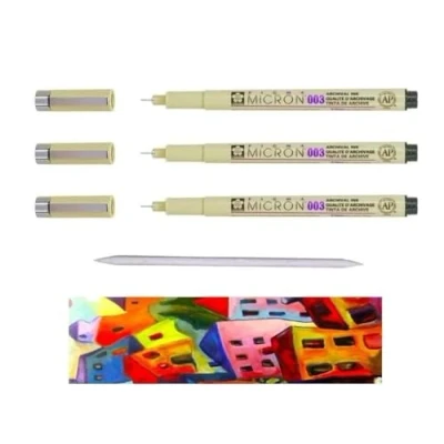 Afbeelding van Sakura Pigma Micron 003 zwart. 3 STUKS EN ESTOMPE. Gemaakt in Japan