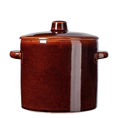 Afbeelding van KADAX steengoedpan, keramische pot met zijgrepen en deksel, vaatwasmachinebestendige handgemaakte fermentatiepot van keramiek, inlegpan voor komkommers (1,5 liter)