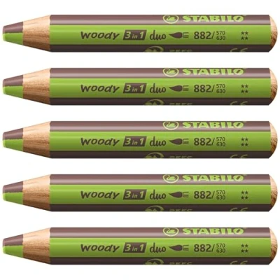 Afbeelding van duo kleurpotlood, aquarelpotlood en waskrijt in één STABILO woody 3 1 Tweekleurige kern Groen/Bruin