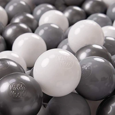 Afbeelding van KiddyMoon 200 ∅ 7cm kinderballen speelballen voor ballenbad baby plastic ballen made in eu, wit/grijs/zilver