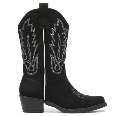 Afbeelding van Cowboylaarzen Zwart suedine met witte Stiksels