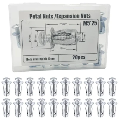 Afbeelding van Coffee Life Plus® 20 stuks expansieschroeven, petal Moeren, Jack M4, M5, M6, M8, dunne bevestigingen, pluggen, holle bevestigingsmateriaal, schroefmontage (M5 x 25 mm)