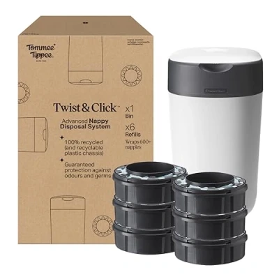 Afbeelding van Tommee Tippee Milieuvriendelijke Twist &amp; Click Luieremmer met 6 Navulcassettes Wit
