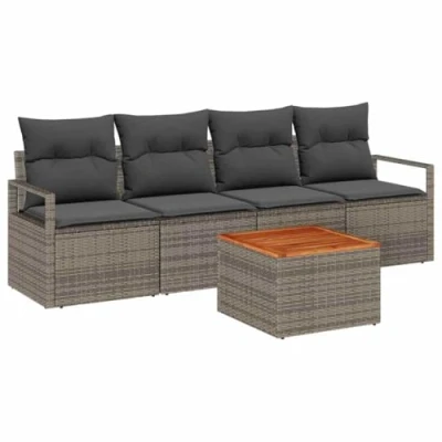 Afbeelding van vidaXL 5 delige Tuin Sofa Set met Kussens Grijs Poly Rattan Acacia
