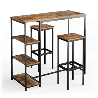 Afbeelding van Vicco Bartafel set &quot;Fyrk&quot;, Eiken rustiek/Zwart, 120 x 50 cm met legplanken en 2 barkrukken