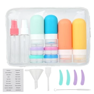 Afbeelding van Siliconen reisflessen 18 stuks reiscontainers vliegtuigreisset accessoires voor shampoo/vloeistoffen/lotion