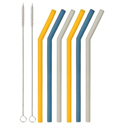 Afbeelding van Dentistar® Siliconen rietjes, 2 x 3 delige set babyrietjes van 100% siliconen, duurzame en herbruikbare kinderrietjes om eenvoudig te drinken, met reinigingsborstel, BPA vrij