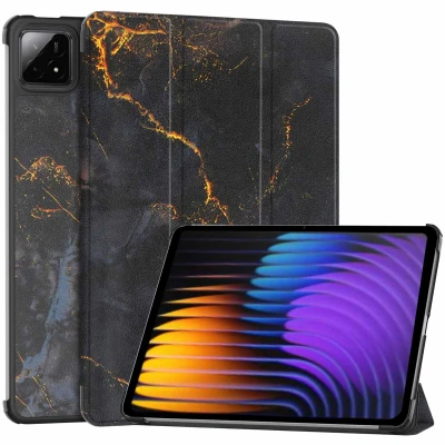 Afbeelding van Xiaomi Pad 7 Hoes: imoshion Design Trifold Bookcase Black Marble Kunstleder Tablet Hoezen