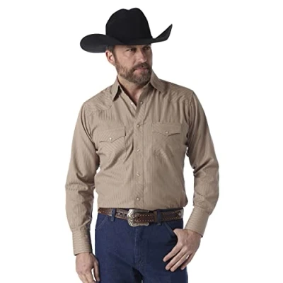 Afbeelding van Wrangler Heren Sport Western Dobby Stripe Snap Shirt, donkerbruin, L