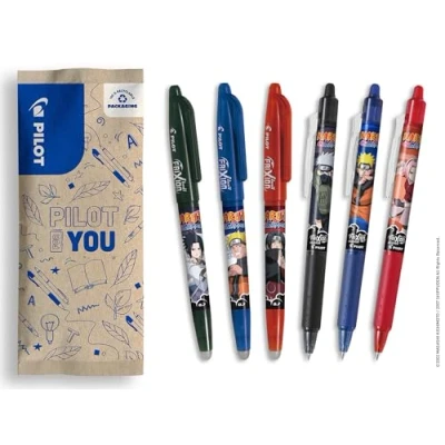 Afbeelding van PILOT x Naruto FriXion Ball Clicker, uitwisbare pen, Shipudden Limited Edition, navulbare balpen, zwart, blauw, rood, medium punt, 3 stuks