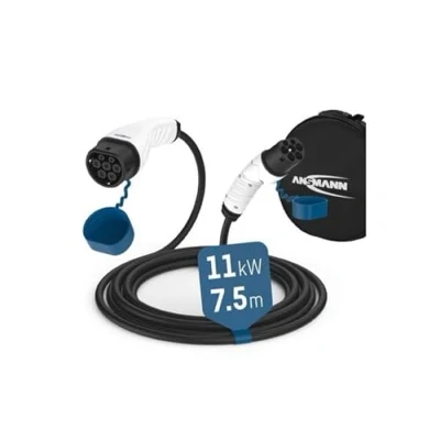 Afbeelding van ANSMANN laadkabel type 2 met 11 kW voor hybride &amp; elektrische autos / Type2 auto 7,5 meter, 3 fase, compatibel e autos, zoals Tesla Model 3, Up, ID.4, Zoe, EQ fortwo