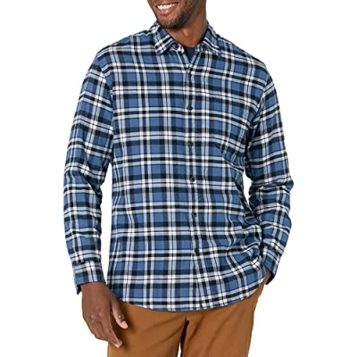 Afbeelding van Amazon Essentials Men&#039;s Flanellen overhemd met lange mouwen (verkrijgbaar in grote en maten), Blauw Wit Plaid, XXL