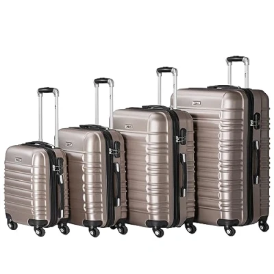 Afbeelding van Zelsius koffer set 4 stuks ABS hardshell met cijferslot, dubbele wielen en binnenscheidingswand handbagagekoffer, delig, trolley, groot, bagageset, champagne, kofferset