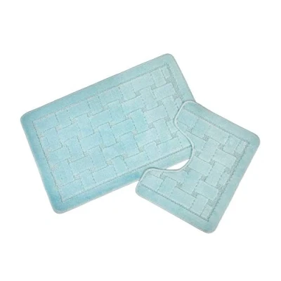 Afbeelding van Emma Barclay Orkney Crosshatch 2 stuks Badset in Aqua Mat 45x75cm/ Voetstuk 45x45cm