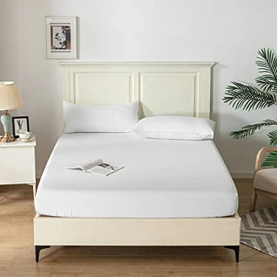 Afbeelding van Good Nite Hoeslaken Lakens 25 CM Extra Diepe Pocket Zachte en Ademende Machine Wasbaar Enkele Dubbele King Super Size (Wit, King)