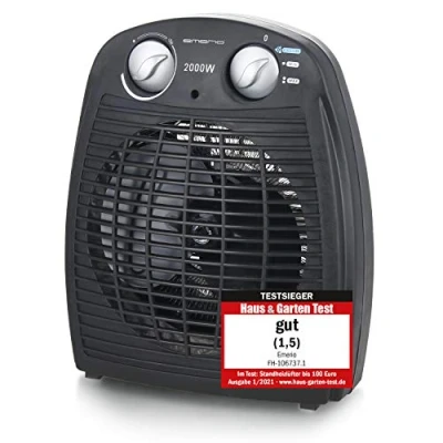 Afbeelding van Emerio FH 106737.2, Note 1.5, kleine compacte draagbare ventilatorkachel voor 20 m², 2 verwarmingsvermogen + ventilatorfunctie, verstelbare thermostaat, veiligheidsschakelaar, handgreep, 2000 watt,