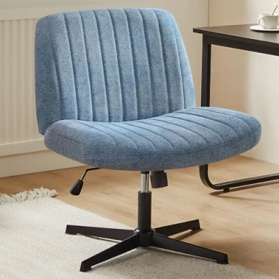Afbeelding van Sweetcrispy Criss Cross stoel met poten, armloze bureaustoel, geen wielen, Vanity stoel, draaibaar, in hoogte verstelbaar, brede zitting, computerstoel, moderne autostoel, blauw