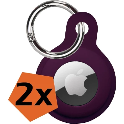 Afbeelding van Hoesje Geschikt voor Apple AirTag Sleutelhanger Hoes Siliconen Aubergine 2 PACK