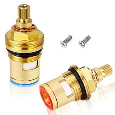 Afbeelding van WJMY Kraan Ventiel Top 1/2 inch Keramische Bovendeel Armaturen 20 Tanden Patroon Messing Schijf Reserveonderdelen 2 stuks voor Badkamer Keuken (1 Paar Warm &amp; Koud)