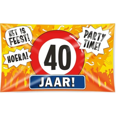Afbeelding van Gevelvlag 40 jaar verkeersbord XXL 150x90cm