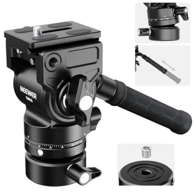 Afbeelding van NEEWER Videostatief vloeiende kop met +/ 7 nivelleringsbasis (φ48mm), mini draaibare kantelbare videokophouder van metaal Arca QR plaat, telescopische handgreep voor compacte videocamera