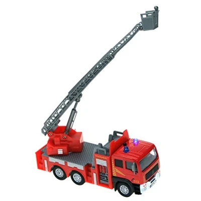 Afbeelding van Kids Globe Traffic brandweerauto met draaiglader, speelgoed, kinderspeelgoed licht en geluid, 510126, rood