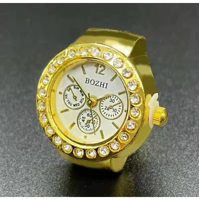 Afbeelding van Vinger Ring Horloge Finger Watch Luxe Vingerhorloge Geel Goud Wit Diamonds