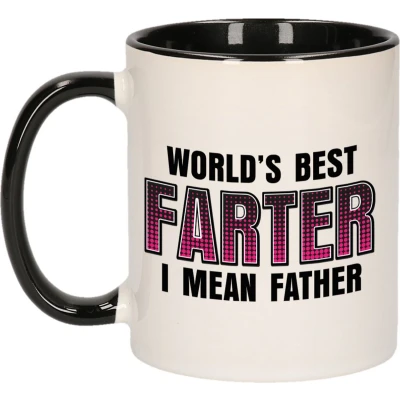 Afbeelding van Bellatio Decorations vaderdag Cadeau mok zwart/wit 300 ml worlds best farter mokken feest