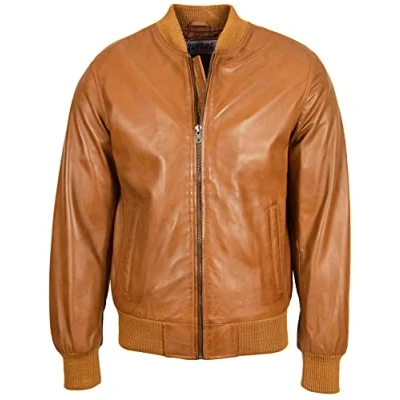 Afbeelding van Mens echt lederen bomberjack MA 1 Varsity stijl Ryan, bruin, L