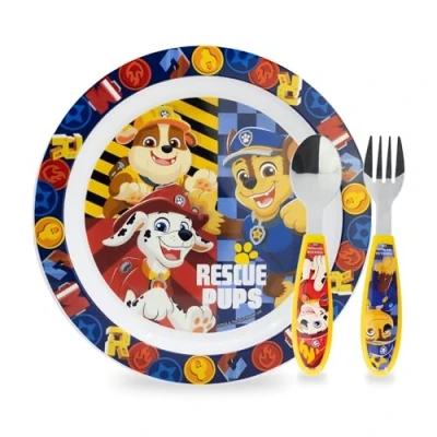 Afbeelding van Sorrisini Herbruikbare kinderbestek van roestvrij staal, Herbruikbaar servies, Ontbijtset voor kinderen, Kinderservies, kinderserviesset, baby serviesset, BPA Free Paw Patrol Marshall