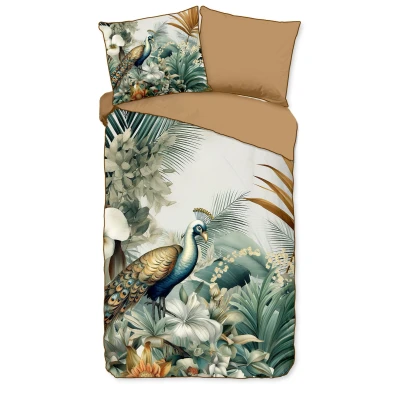 Afbeelding van Descanso Dekbedovertrek bladeren en vogels Multi 140x200/220 cm Katoen Satijn