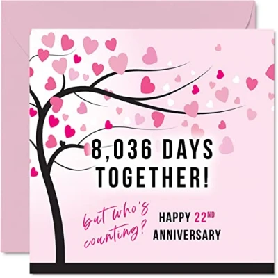 Afbeelding van Grappige 22e verjaardag kaart voor vrouw of man 8036 dagen samen I Love You cadeaus, gelukkige trouwverjaardagskaarten partner, 145mm x wenskaarten twintigste jubilea