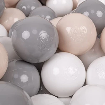 Afbeelding van KiddyMoon 200 Ballen ∅ 7Cm Kinderballen Speelballen Voor Ballenbad Baby Plastic Made In Eu, Pastel Beige Grijs Wit