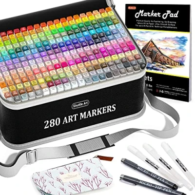 Afbeelding van Shuttle Art 280 Kleuren Dual Tip Alcohol Based Markers, 279 Permanente Marker Plus Kleurloze Blender, Micro Pennen, Witte Markeerstift Bag met Houders voor Kinderen Volwassen Kleurplaten