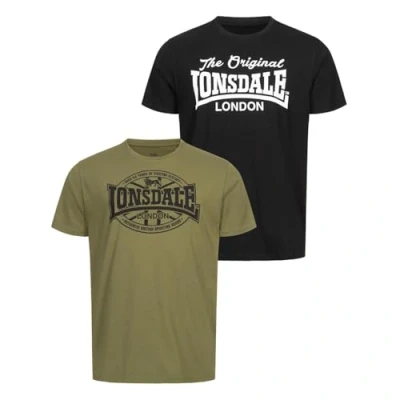 Afbeelding van Lonsdale Normale Passform Doppelpack Morham Tshirt print, Heren, Maat: Small, Black olive