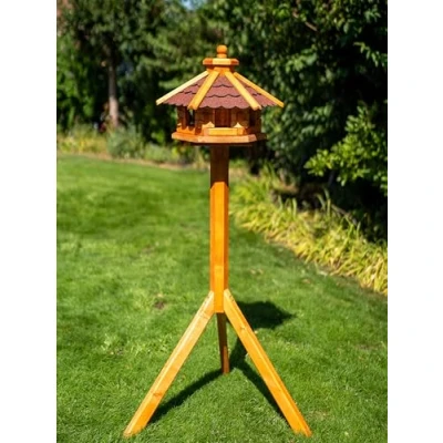 Afbeelding van Deko Shop Hannusch Vogelhuis naar keuze met standaard en solarverlichting, verschillende maten L XXL, voedersilo, weerbestendig bitumen dak (maat M zonne energie, rood)