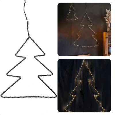 Afbeelding van Cheqo® Kerstverlichting met Timer Kleine Kerstboom 20 cm 65 LED&#039;s Warm Wit Op Batterijen Binnenshuis Gebruik. Kerst Figuur Kerstlampjes Kerstversiering Energiezuinig