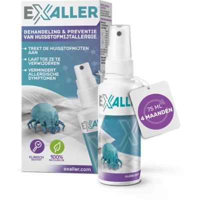 Afbeelding van Exaller Anti Huisstofmijt Spray 75 ml 100% Natuurlijk huismijt bestrijder Klinisch getest Behandeling &amp; Preventie van Allergie