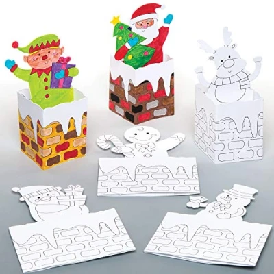 Afbeelding van Baker Ross AR850 Schoorsteen Pop up Kleur in Kaarten voor Kinderen Kerst Ambachten en Decoraties (Pak van 6), Wit