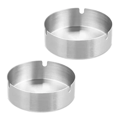 Afbeelding van asbak set van 2 rvs binnen en buiten Ø 10 cm rond zilver