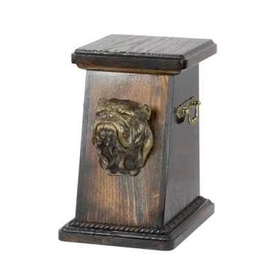 Afbeelding van Art Dog Custom Memorial Urn Handgemaakte Box Koudgegoten bronzen hondenkop op berkenbasis 19cmx32cmx30cm Engelse bulldog