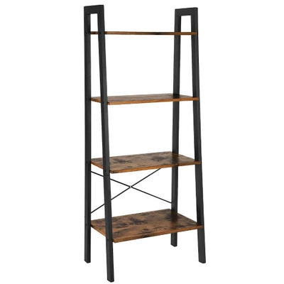 Afbeelding van Wandkast Stoer metaal hout industrieel design open boekenkast 137 cm hoog zwart