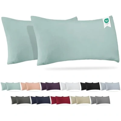 Afbeelding van Barbons Kussensloop 40 x 80 cm, set van 2 stuks, 165 g/m², Oeko Tex gecertificeerd, hoofdkussensloop, 100% jerseykatoen, zachte kussenslopen met ritssluiting, groen