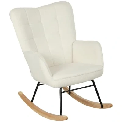 Afbeelding van HOMCOM Schommelstoel met Fleece Look Armleuningen Wit