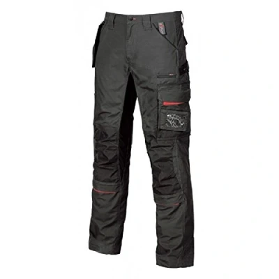 Afbeelding van U Power RACE, werkbroek voor heren, cargobroek met elastische taille, zakken kniebeschermers, meerdere zakken, comfortabele stof, duurzame buitenkleding zwaar gebruik Black Carbon 56